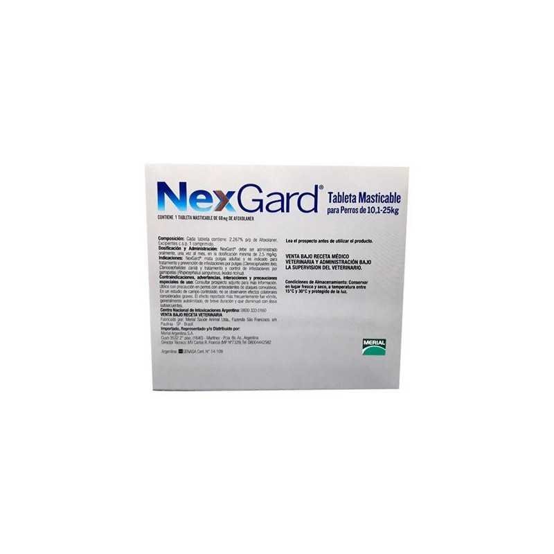 Nexgard antipulgas/garrapatas/ácaros, 1 Tableta masticable, de 10,1-25 kg