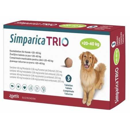 Simparica Trio antiparasitario interno y externo. 1 tableta masticable, de 20-40 kg