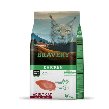 Bravery, Libre de granos, Gato Adulto Esterilizado, Pollo