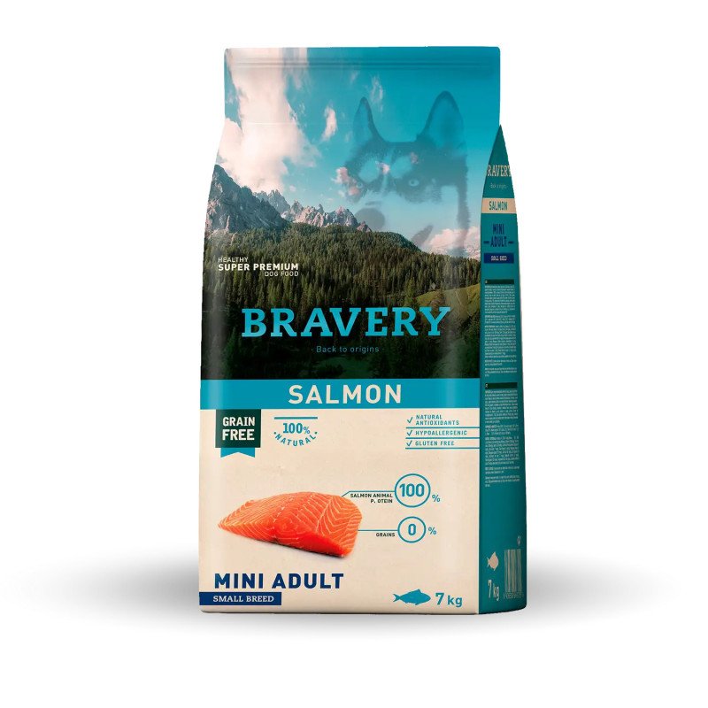 Bravery Monoprotéico, Libre de Granos, Adulto razas pequeñas, Salmón, 2 kg