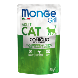 Monge Grill Gato Adulto, Alimento húmedo, Libre de granos, Sabor Conejo, 85 g