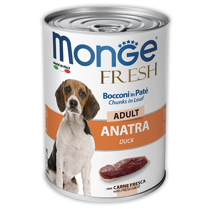 Monge Fresh, Alimento húmedo, Libre de granos, Perro Adulto y Senior, Sabor Pato, 400 g