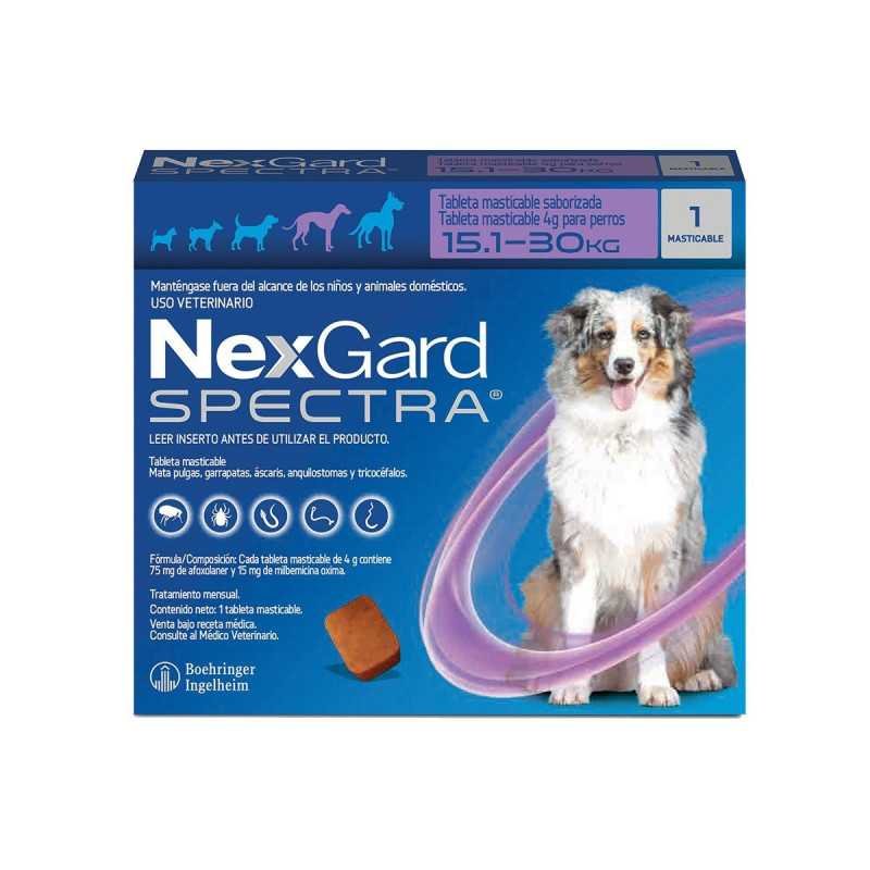 Nexgard Spectra, desparasitante interno y externo, 1 Tableta masticable, de 15.1 - 30 Kg