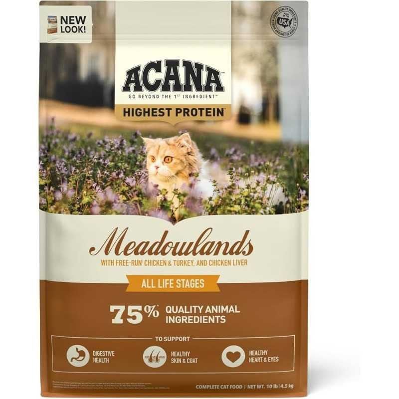 Acana Meadowlands, Alto en Proteínas, Libre Granos, Gato y Gatitos, Pollo y Pavo de libre pastoreo