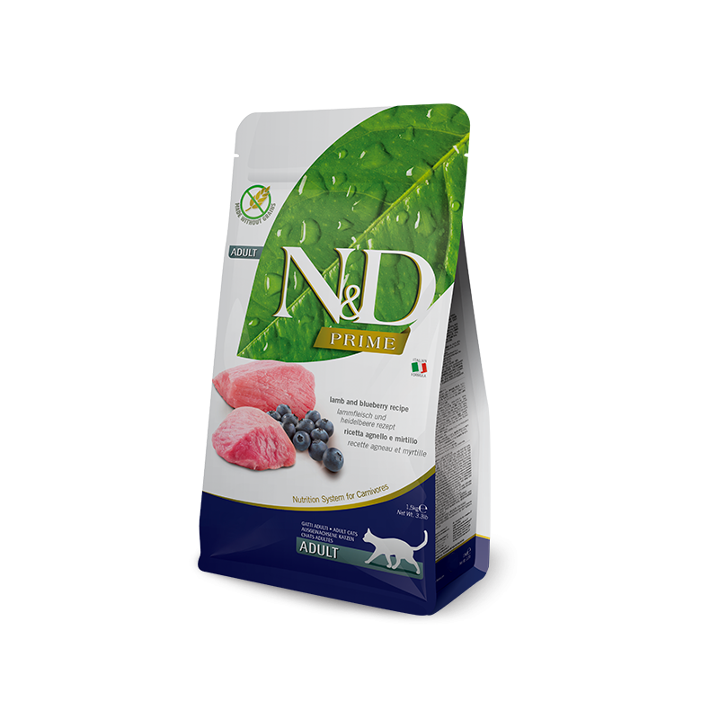 N&D Super Premium, Libre de granos, Gato Adulto, Cordero y Arándanos